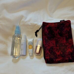 Red and Black Paisley Cosmetic Pouch with Travel Skincare Set